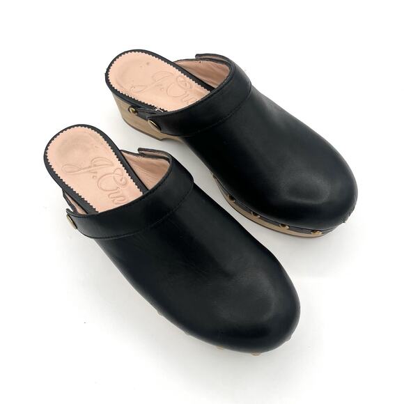 J.Crew Convertible leather clogs black Sz 5 preppy Boho festival Wood Sole Shoe - Picture 3 of 13
